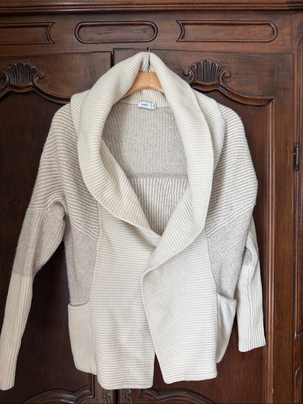 Vince Two-Tone Cream Shawl Collar Cardigan Size XS/S